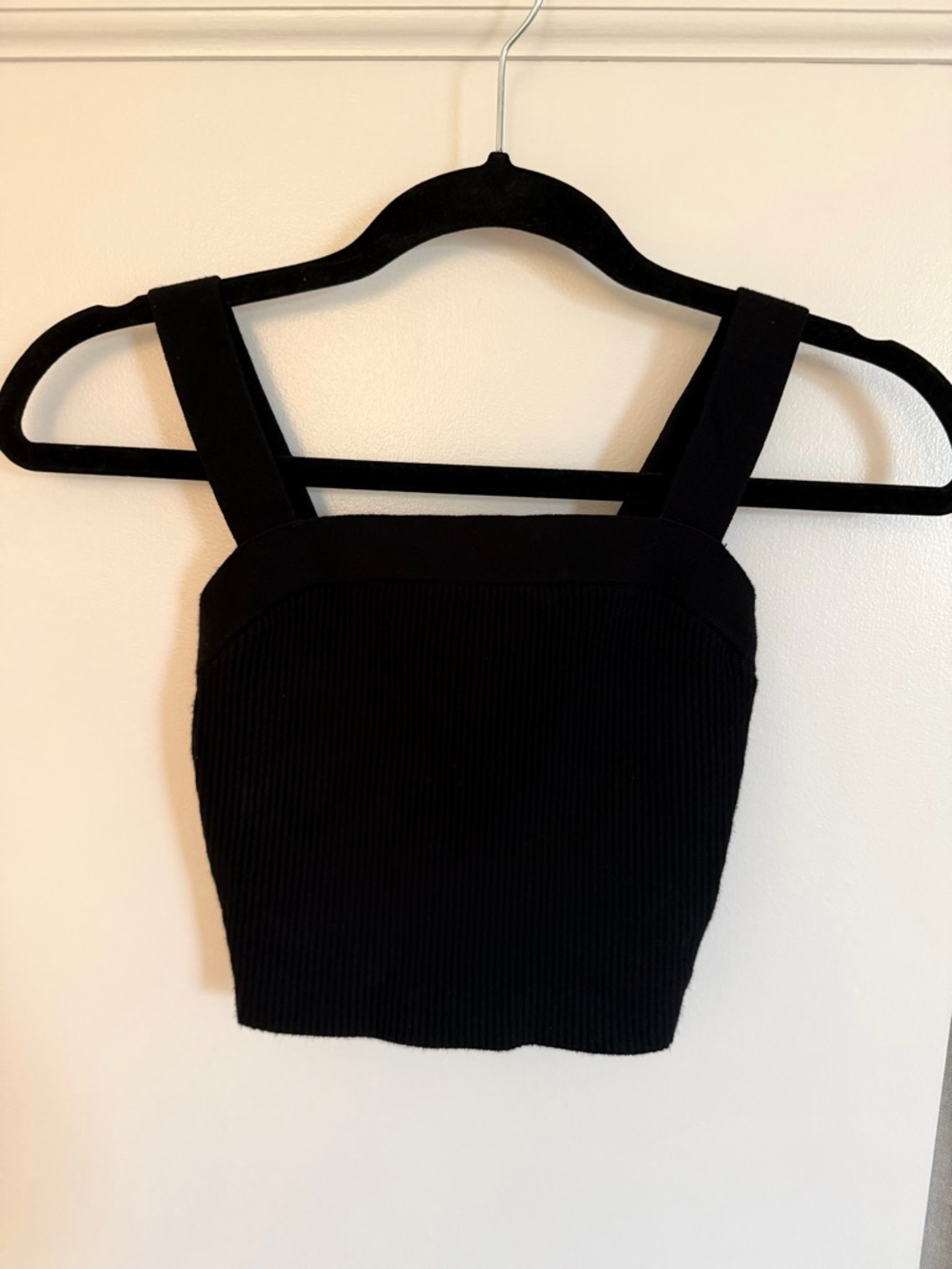 Abercrombie & Fitch Black Ribbed Square-Strap Crop Tank